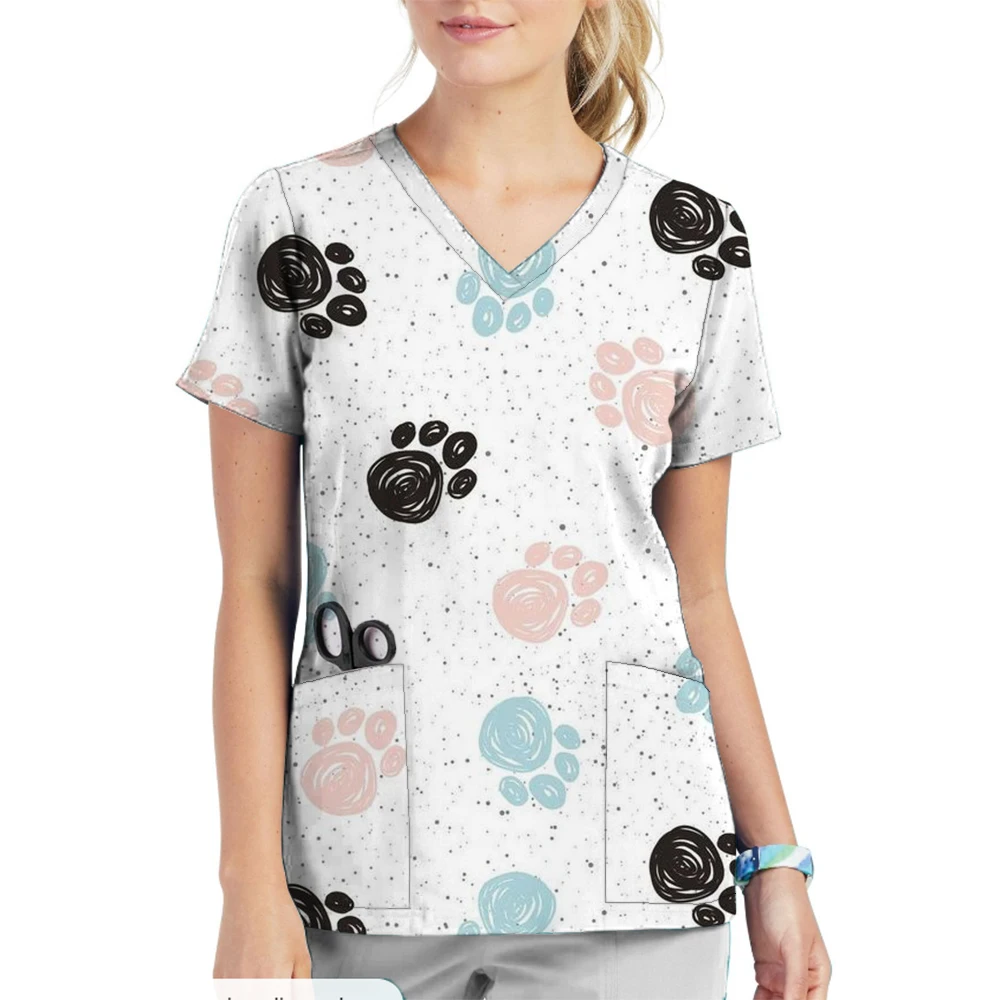 Женская одежда с мультяшным 3D-принтом и V-образным вырезом рабочая топы коротким