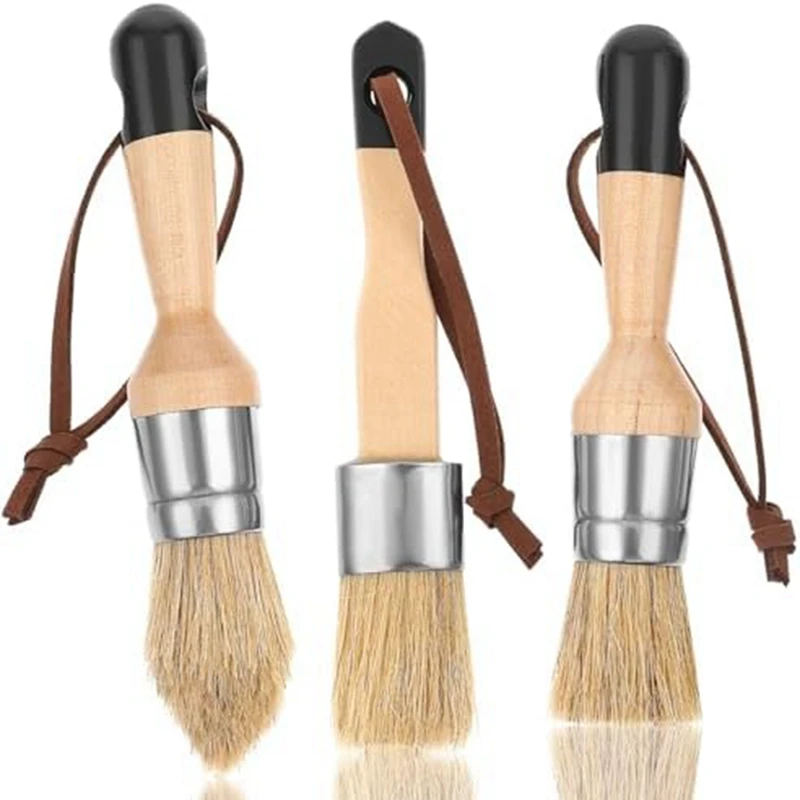 

3 Pack Chalk Paint Brushes Kit For Furniture Reusable Flat And Round Chalk Paint Brushes Kit For Folk Art Home Decor