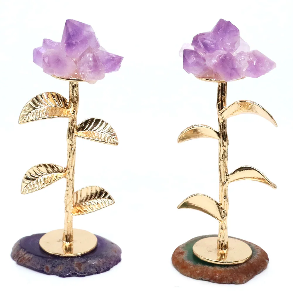 

Amethyst Flower Natural Healing Crystal Agate Slice Base Crafts Meditation Mineral Gem Specimen Home Desk Living Room Decor Gift