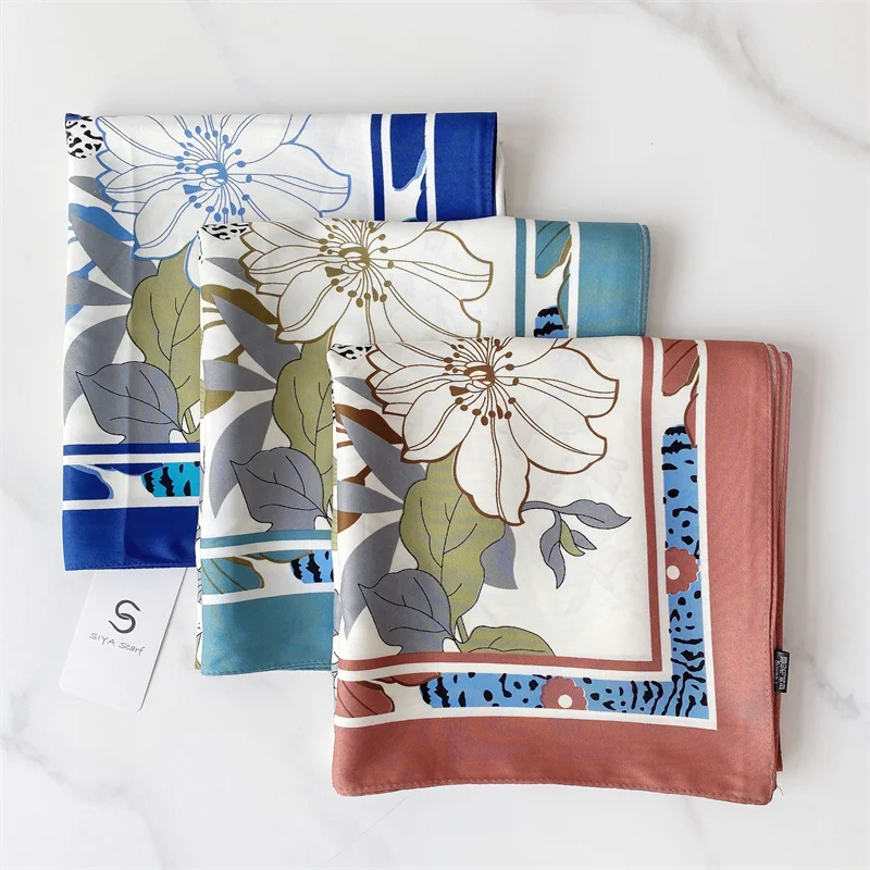 Модный Шелковый шарф 90*90 см для волос Женский носовой платок с цветочным принтом