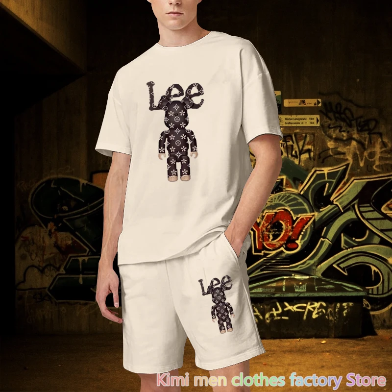 Jogging suit Cotton 2 pieces set Summer tshirt set Bear printing men Short Outfits set Men Short Sleeve T-shirt Shorts Tracksuit