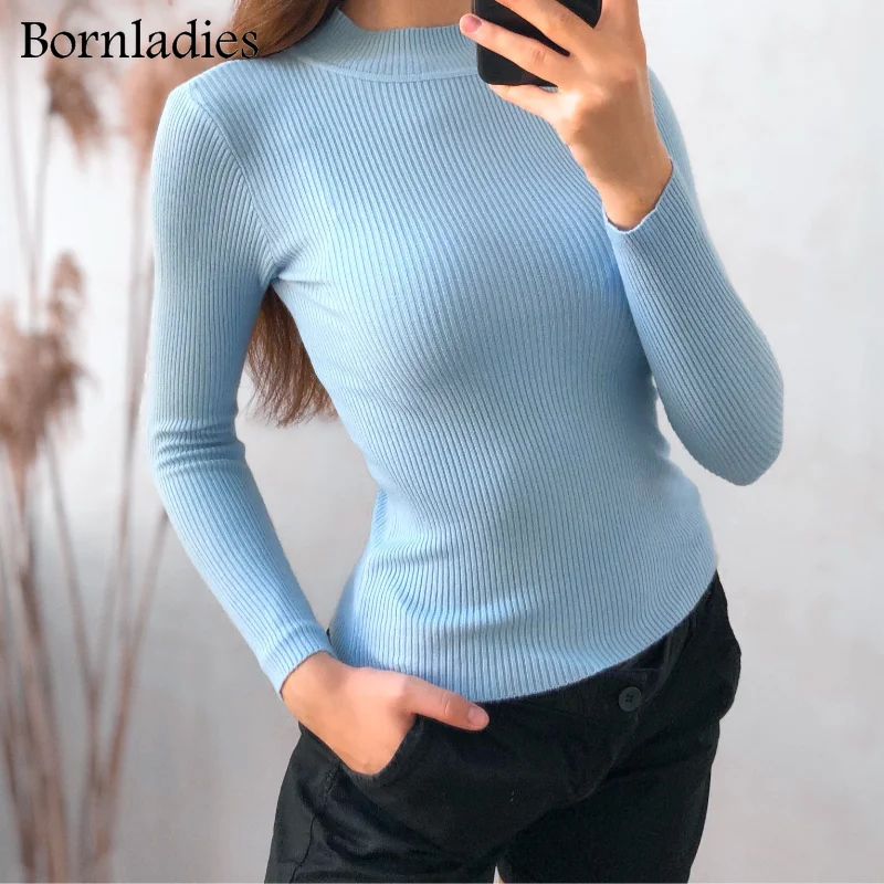 Bornladies осень-зима Базовая Водолазка вязаные теплые свитера 2022 женские пуловеры