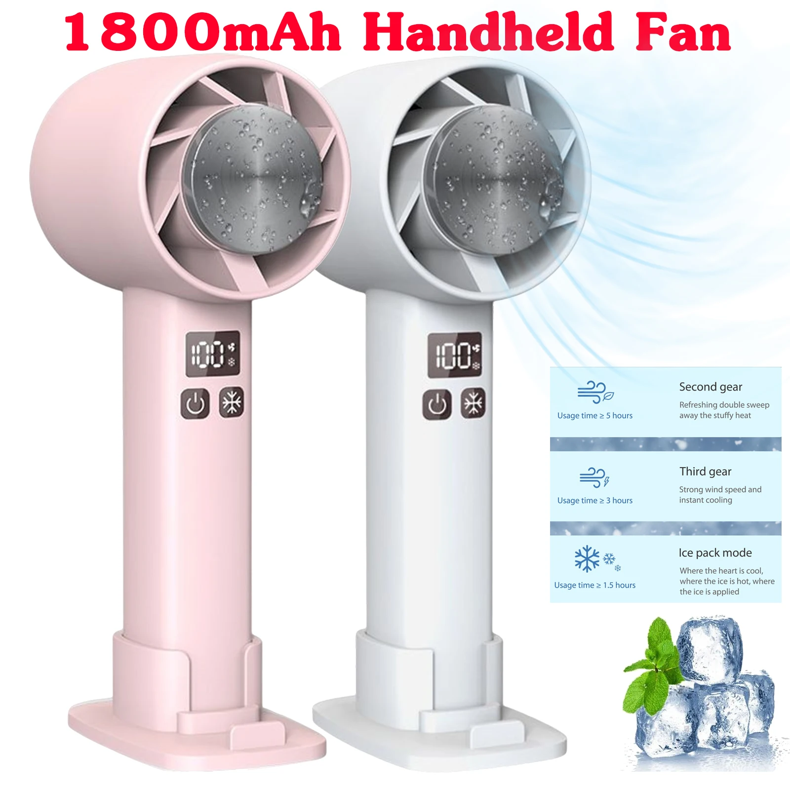 

1800mAh Portable Bladeless Fan Mini Handheld Fan USB Rechargeable Ultra Quiet Fans Air Cooler Fans For Desktop Outdoor Office