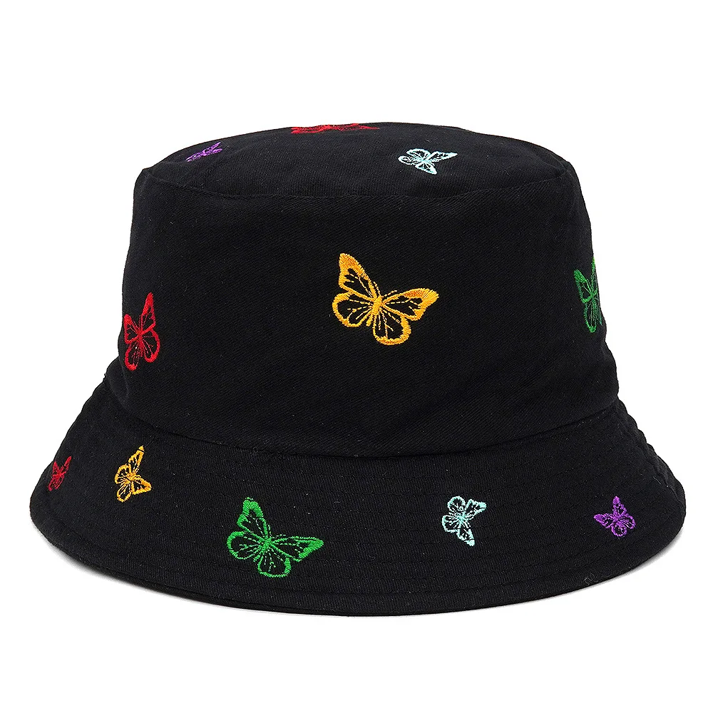 

2022 Bucket Hats For Women Men Embroidery Buttrefly Summer Cotton Panama Caps Outdoor Fashion Fishing Fisherman's Hat