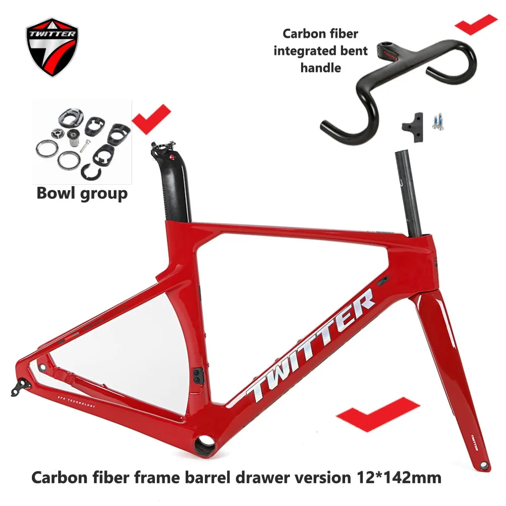 

TWITTER R10 Hide inner traces T800carbon fiber road bike frame+carbon fiber integrated bend700*28C barrel drawer version12×142mm
