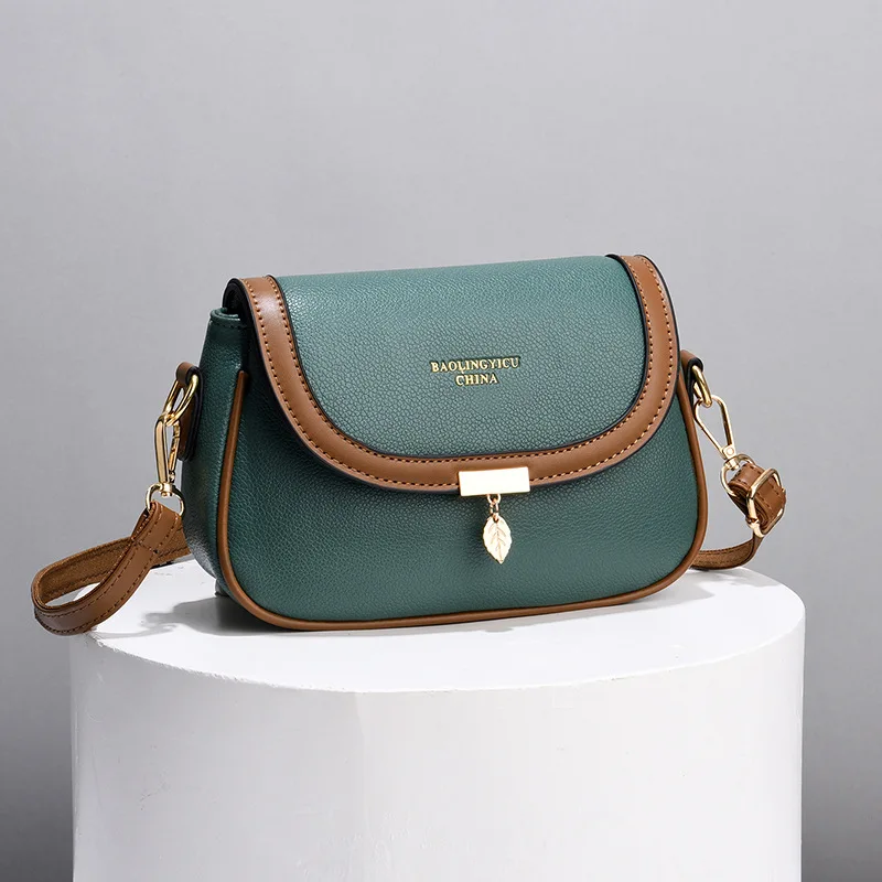 

2022 Summer New Soft Leather Small Bag Korean Simple Women's Bag Middle aged Mother's Bag Color Contrast One Shoulder Crossbody