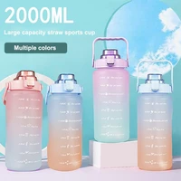 2l large capacity water bottle straw cup plastic cups with time marker gym fitness outdoor sports kettle for cycling camping new