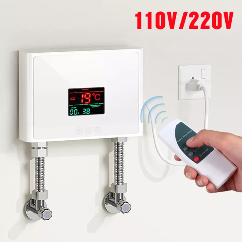 220V Instant Water Heater Bathroom Kitchen Wall Mounted  Water Heater LCD Temperature Display with Remote Control