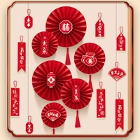 chinese style wedding red paper flower fan wed party supplies home wall backdrop decoration diy decor fan flowers
