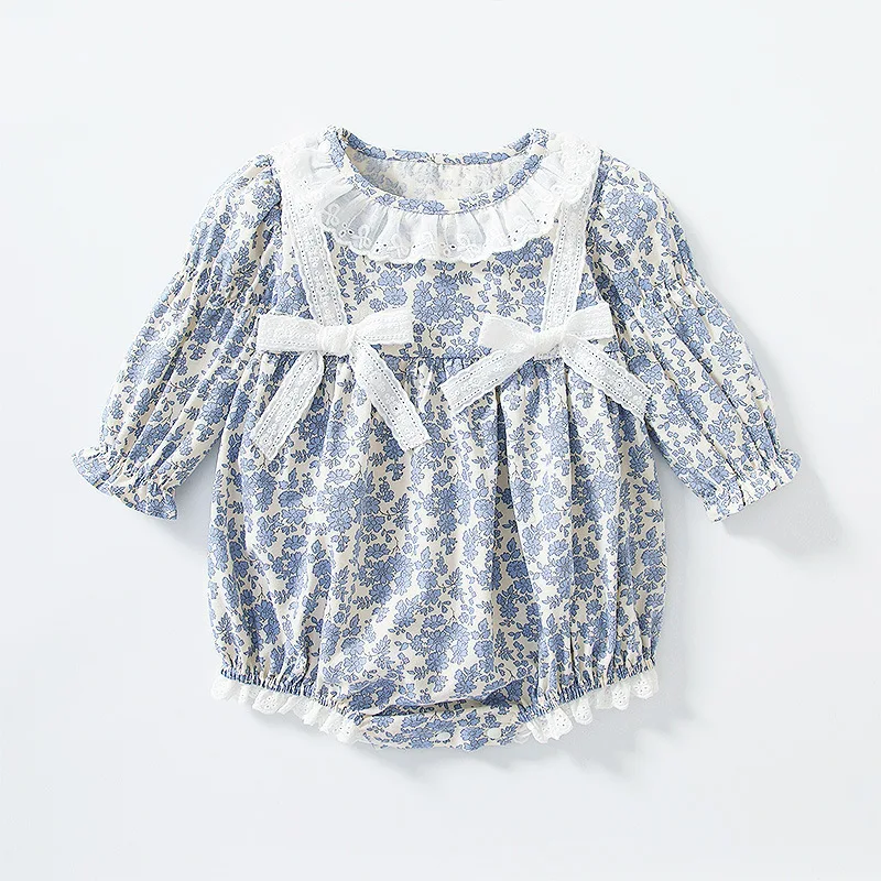 

Baby Crawling Suit Spring Purple Lace Jumpsuit Female Baby Long Sleeve Bow Son Pants Climbing Suit