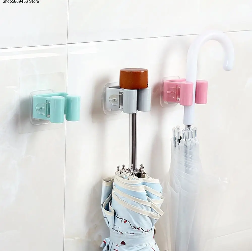 

Wall-Mounted Type Mop Holder Rack Storage Organizer Sundries Brush Broom Umbrella Hanger Hook Racks Bathroom