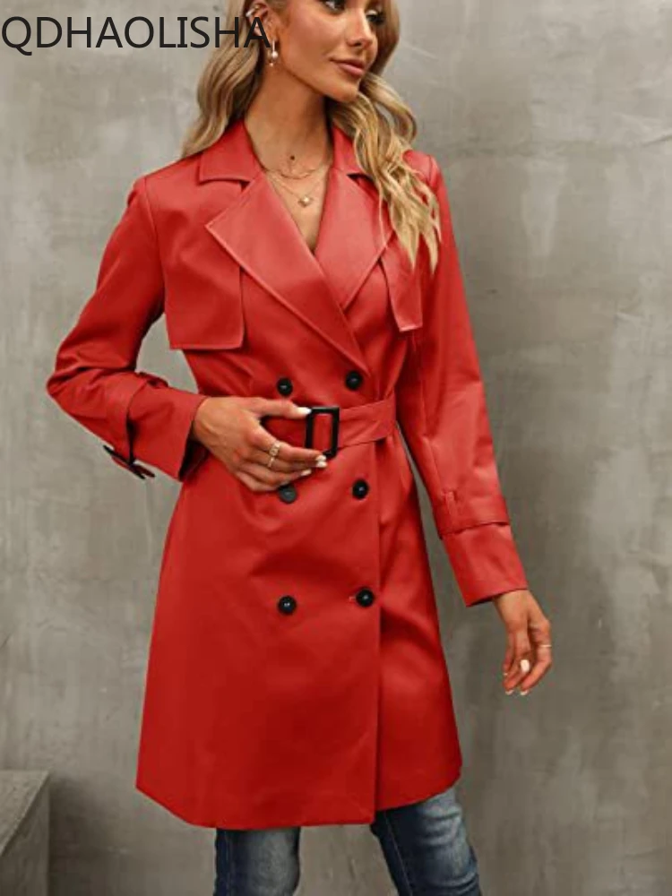 

Women's Coat Slim Mid Length Commuting Trench Coat Solid Color Windbreaker Elegant Jacket Warm Winter Clothes Women Outerwears