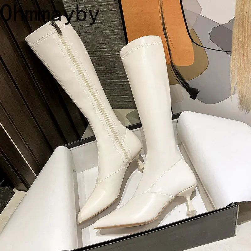 

New Winter Pointed Toe Women Long Boots Shoes Fashion Thin High Heel Zipper Knight Boots High Quality Ladies Knee High Boots