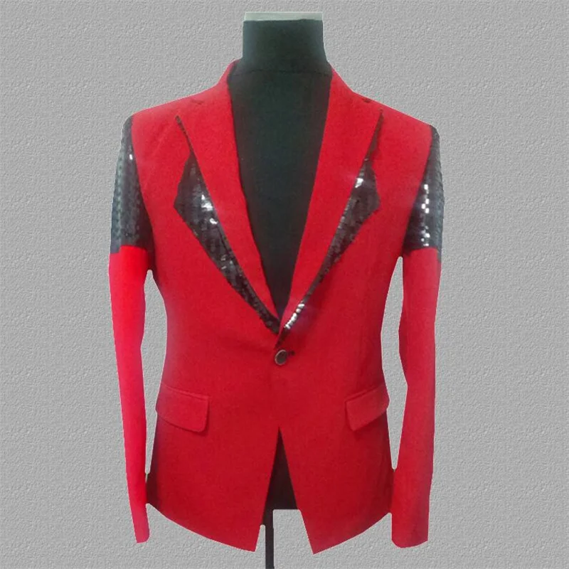 Sequins Blazer Men Suits Designs Jacket Stage Costumes For Singers Clothes Dance Star Style Dress Punk Rock Masculino Red