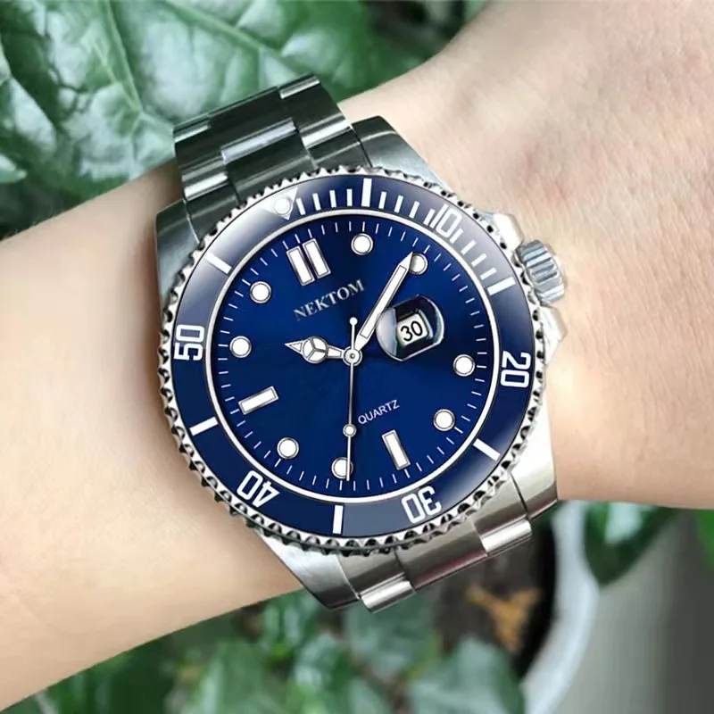 

2022 NEKTOM Brand Quartz Watches Watch Men Stainless Steel Waterproof Rotating bezel Luminous Business Sport Wristwatch