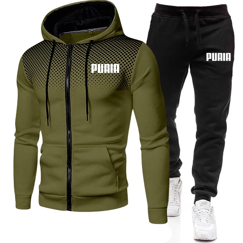 2023 New Winter Men's Clothing Men Sets Printing Hoodie Set Fleece Zipper Sweatshirt Casual Sport Sweatpants Mens Tracksuits
