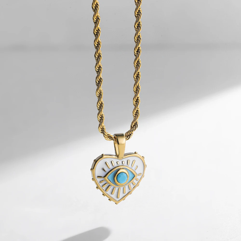 

Turkey Luckly Evil Eye Heart Pendant Necklace Women Stainless Steel 18K Gold Plated Palm Girls Choker Gothic Jewelry Accessories