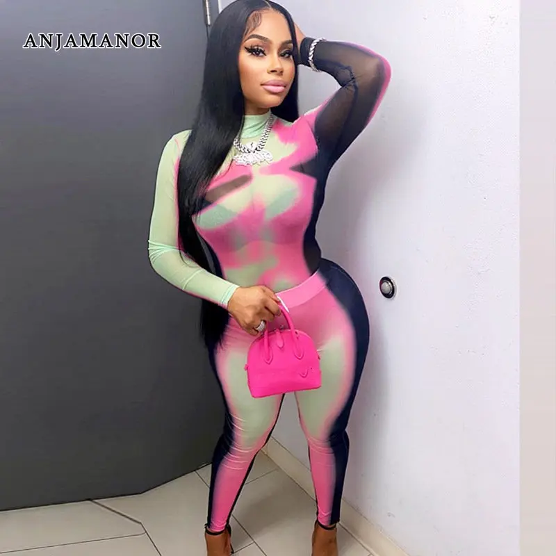 

ANJAMANOR 3D Body Print Sexy Two Piece Sets for Women Sheer Mesh Bodysuit Top and Leggings Club Outfits 2023 Jumpsuit D17-DZ25