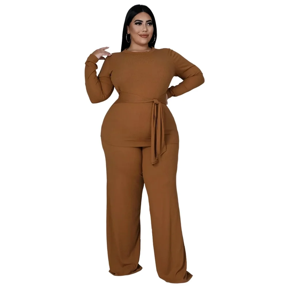 Plus Size Women's Clothing Two Piece Set Pure Color Matching Sets Long Sleeve Fall Clothes Casual Outfits Who 3xl 4xl 5xl 6xl