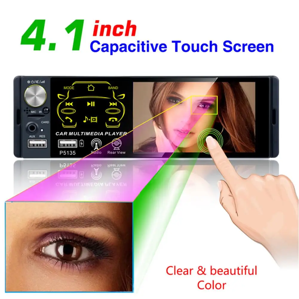 

Durable FM Radio Wear-resistant P5135 In Dash Head Unit 4.1 inch Touch Screen Bluetooth-compatible USB Car Radio MP5 Player