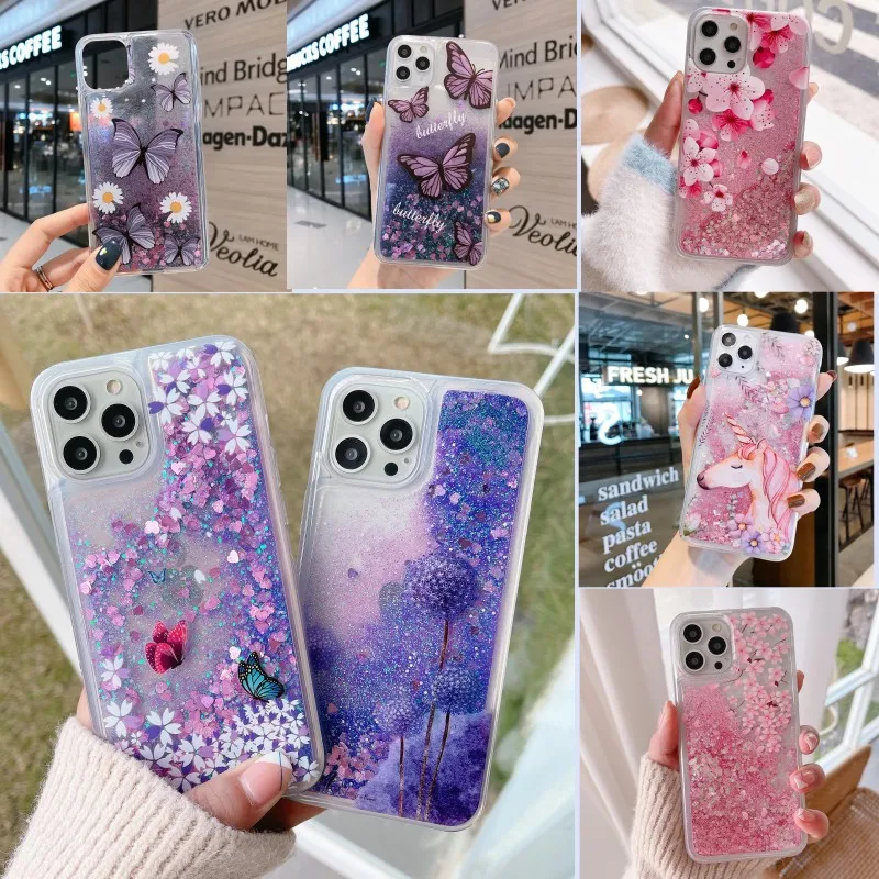 

Liquid Quicksand Bling Glitter Butterfly Unicorn Flower Case For OPPO Reno 5 8 4 SE F Z K Lite Pro Plus 4F 4Z 5Z 5F 5K Cover