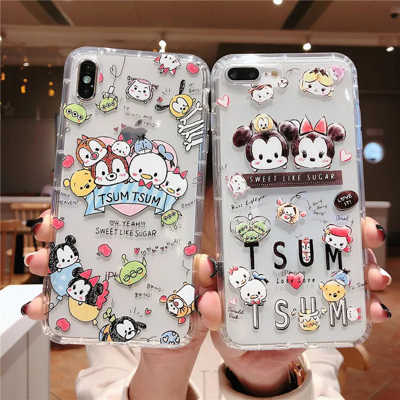 

Disney cartoon Mickey Minnie print iphone6/7/8/X/11/12/13 PRO MAX phone case girl airbag drop-proof transparent silicone case