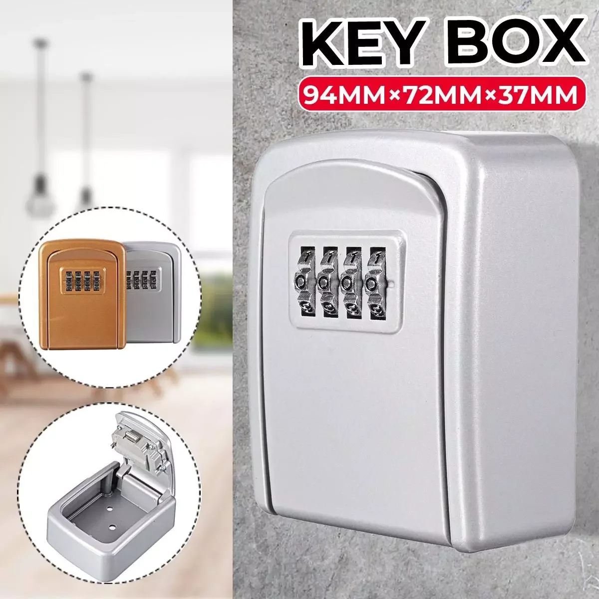 

Key Lock Box Wall Mounted Zinc Alloy Key Safe Box Weatherproof 4 Digit Combination Key Storage Security Lock Box Indoor Outdoor