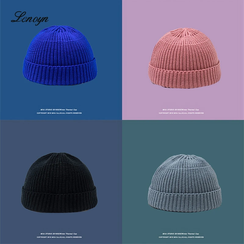 

Men Knitted Hat Beanie Solid Color Cap Retro Ribbed Cuffed Short Melon Hat Skullies Beanies Casual Winter Hat Skullcap