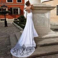elegant satin mermaid wedding dress sexy lace v necki backless appliques sweep train bride wedding party gowns for women vintage