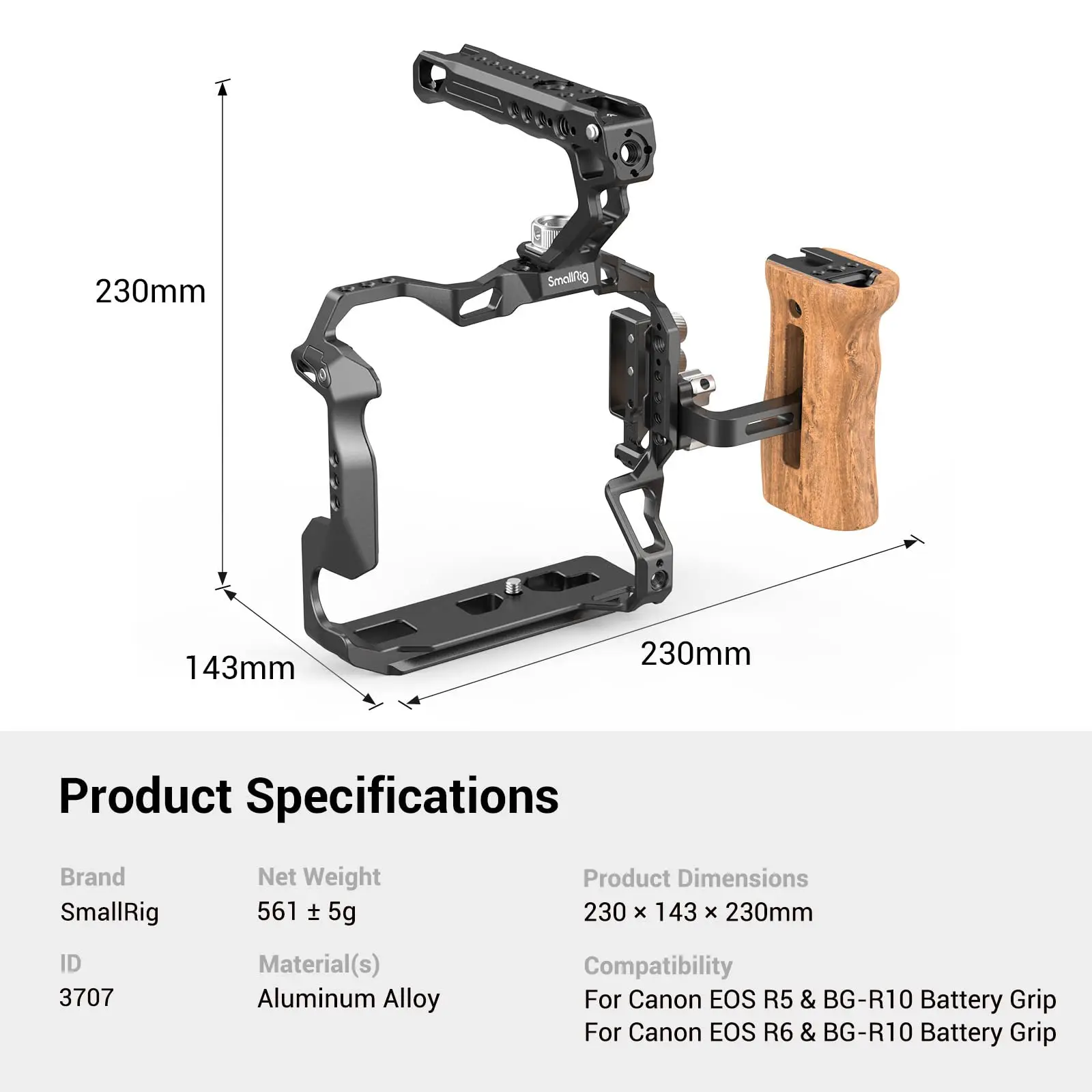 SmallRig DSLR Camera Cage with HDMI-compatible& USB-C Cable Clamp Wooden Handle Cage Rig Kit For Canon EOS R5 / R6 / R5 C 3707 images - 6