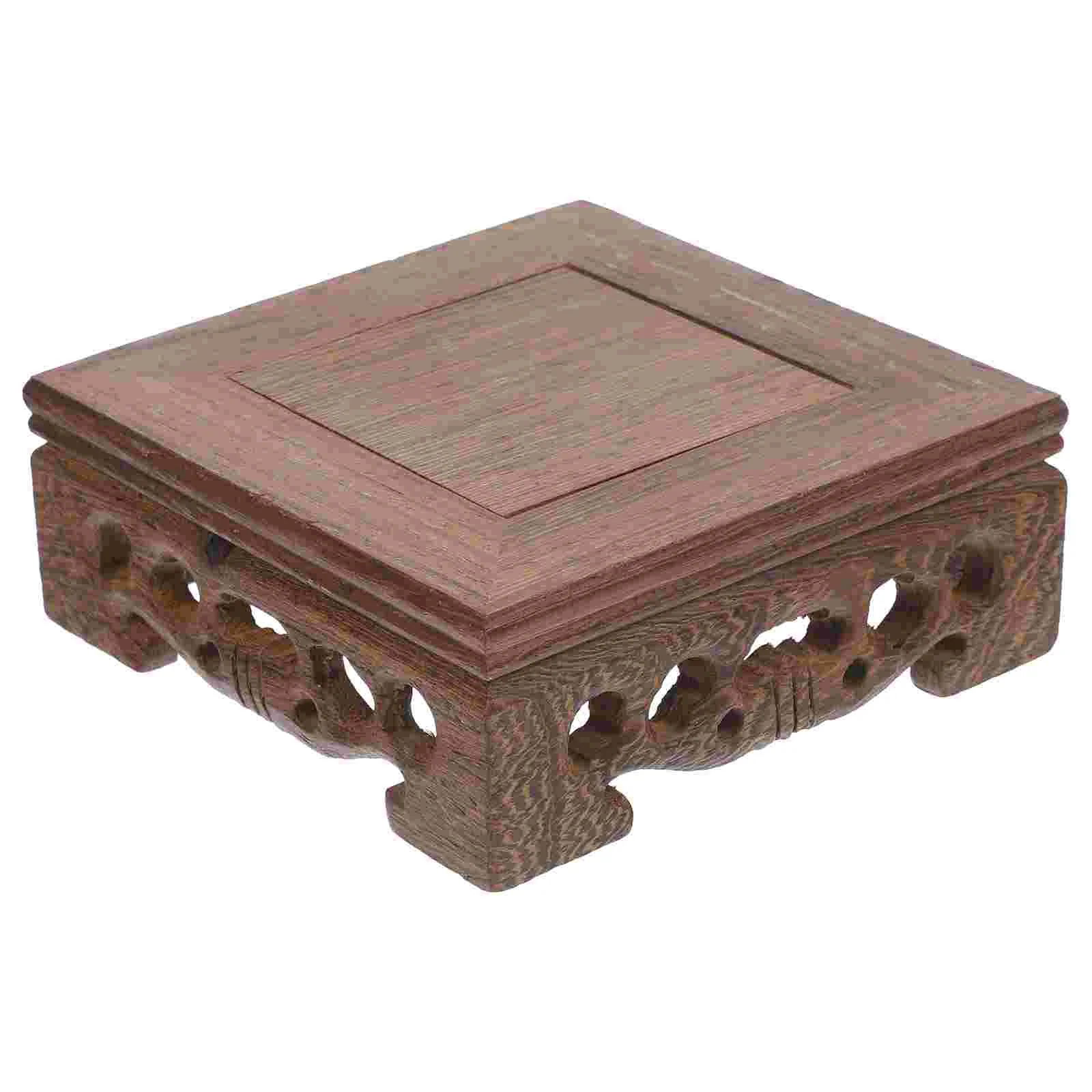 

Exquisitely Carving Wooden Storage Rack Household Bonsai Ornament Display Stand Square Displaying Pedestal