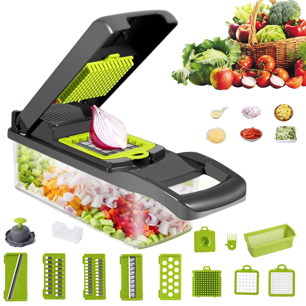 

10 in 1 Multifunctional Vegetable Cutter Fruit Vegetables Slicer Carrot Potato Onion Chopper with Basket Grater Kitchen Tools