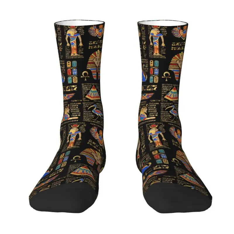 

Egyptian Hieroglyphs And Deities Men Women Crew Socks Unisex Fun Ancient Egypt Art Spring Summer Autumn Winter Dress Socks