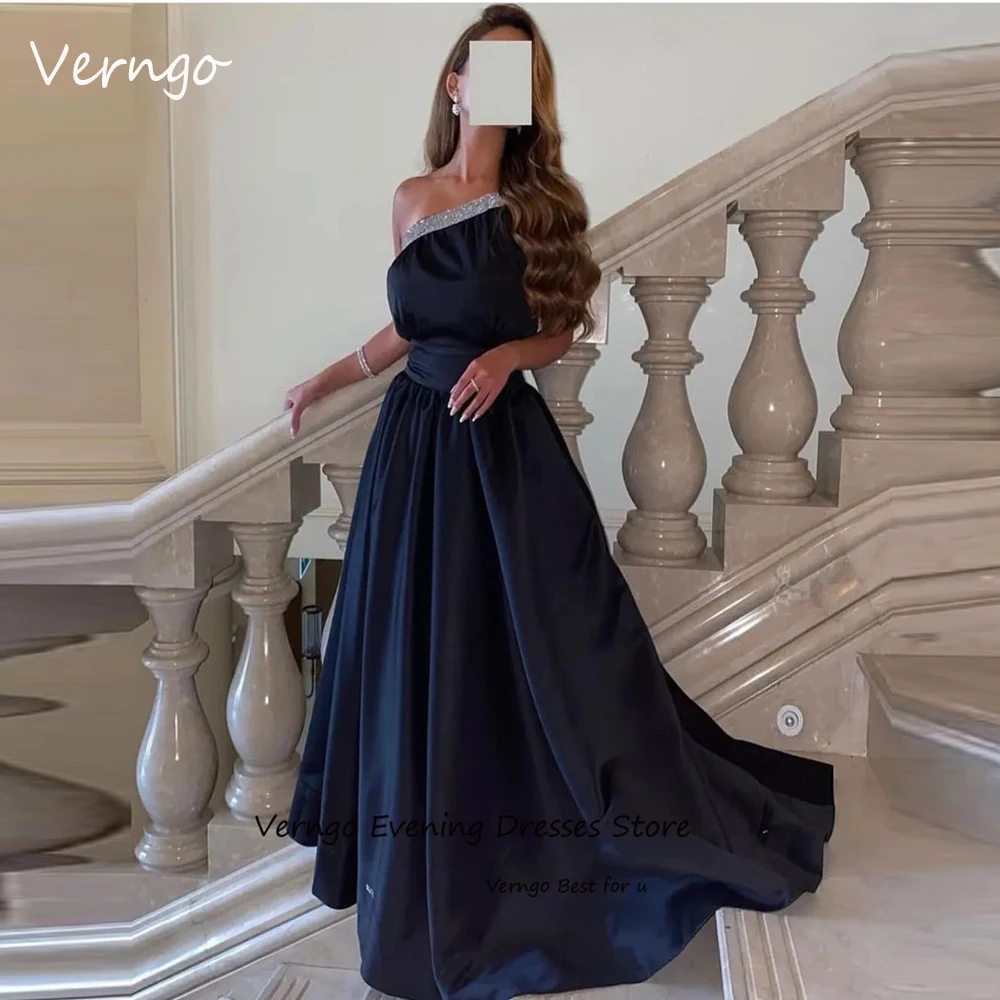 

Черные Атласные Длинные вечерние платья Verngo, блестящие платья на одно плечо в пол для выпускного вечера, строгие вечерние платья
