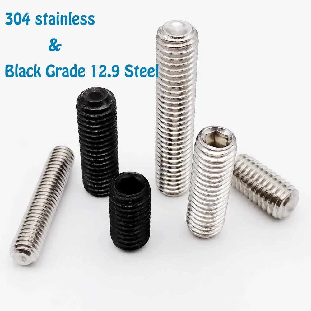 

50pcs M2M2.5M3M3.5M4M5M6 DIN916 304 Stainless Black Grade 12.9 Steel Hex Hexagon Socket Allen Cup Point Grub Screw Set Bolt