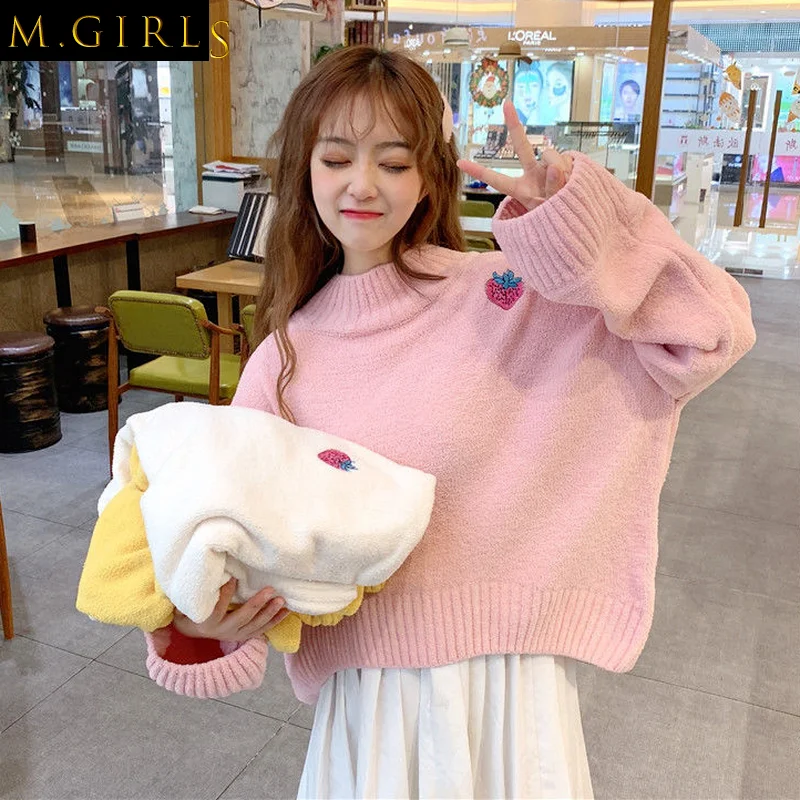 

Pullovers Women Sweater Maiden Sweet Simple Embroidery Long Sleeve Spring Autumn Clothing Female Daily Street Leisure Kawaii New
