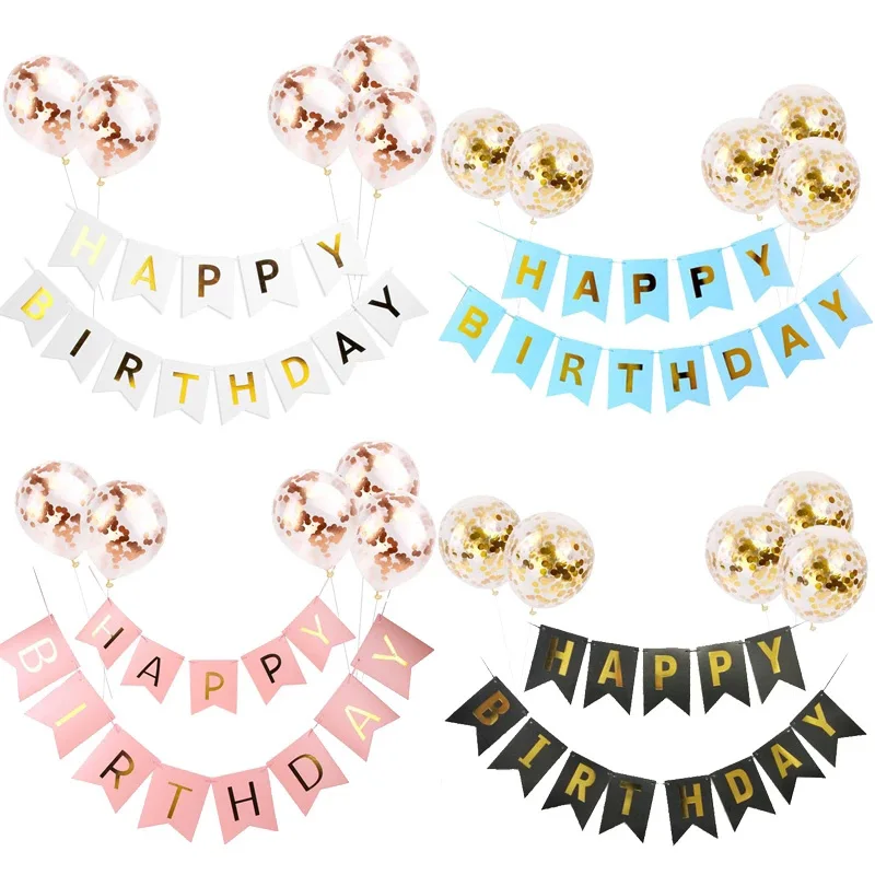 

Happy Birthday Letter Banner Rose Gold Blue Confetti Latex Balloon Birthday Party Backdrop Decoration Baby Shower Supplies Decor