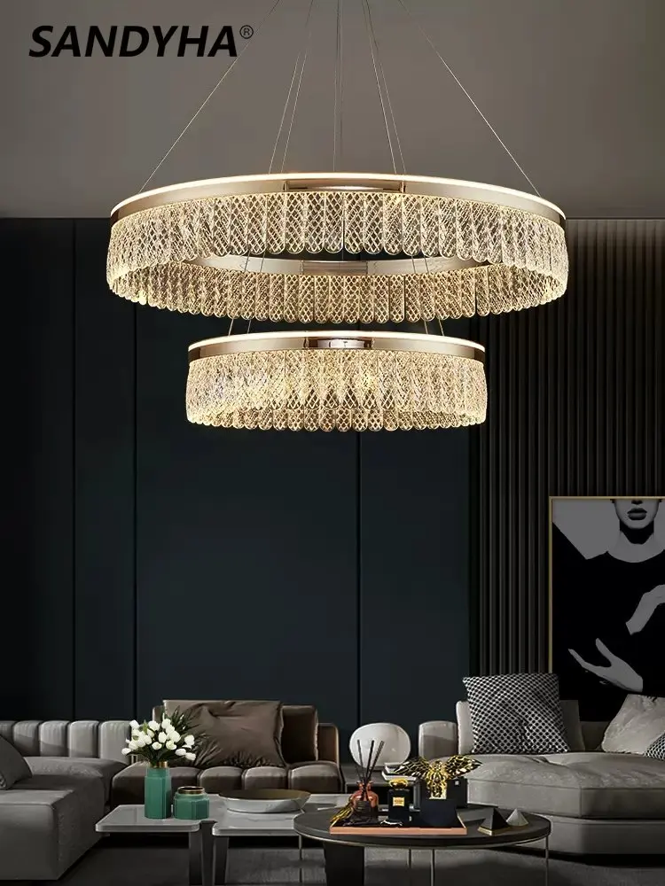 

SANDYHA Postmodern High-end Chandelier Luxury Large Circle Crystal Pendent Lamp Bedroom Dining Apartment Villa Decorative Light