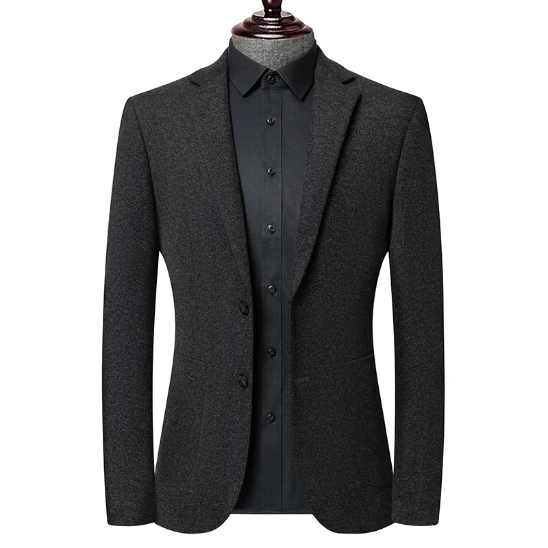 New Spring Autumn Blazers Jackets Men's Slim Formal Business Casual Wool Suit Solid Single Button Long Sleeve Top Coats Clothing