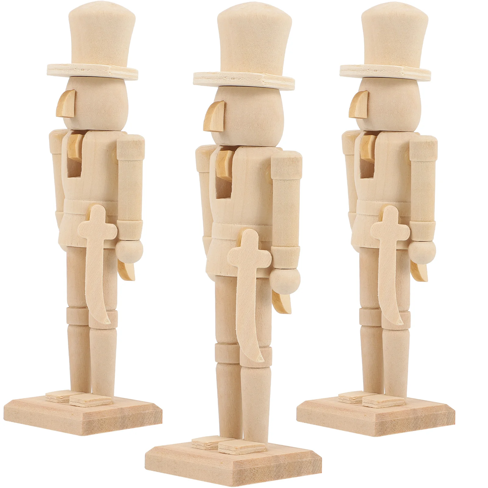 

3 Pcs Accessories Dinning Table Decor Unfinished Wooden Peg People Soldier Nutcracker