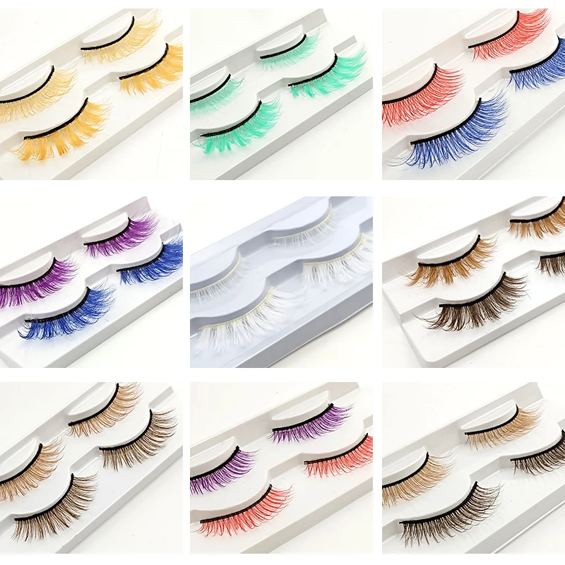 Ресницы натуральные пушистые радужные 2 пары