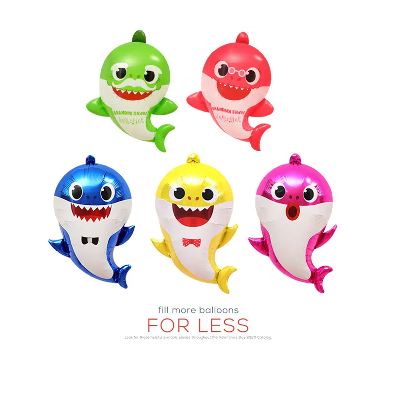 Шары из алюминиевой пленки в форме семьи акул Мультяшные шары для детей вечерние