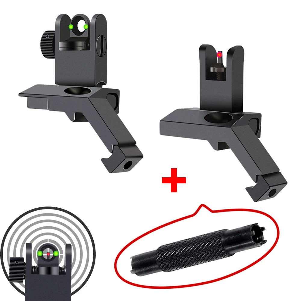 

MAGORUI Fiber Optics Iron Sights 45 Degree Flip-up Front and Rear Sights with Red and Green + Dual Front Sight Adjustment Tool