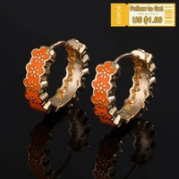 vintage delicate enamel flower circle earring for women luxury retro 18k gold plated hoop earring fashion party jewelry