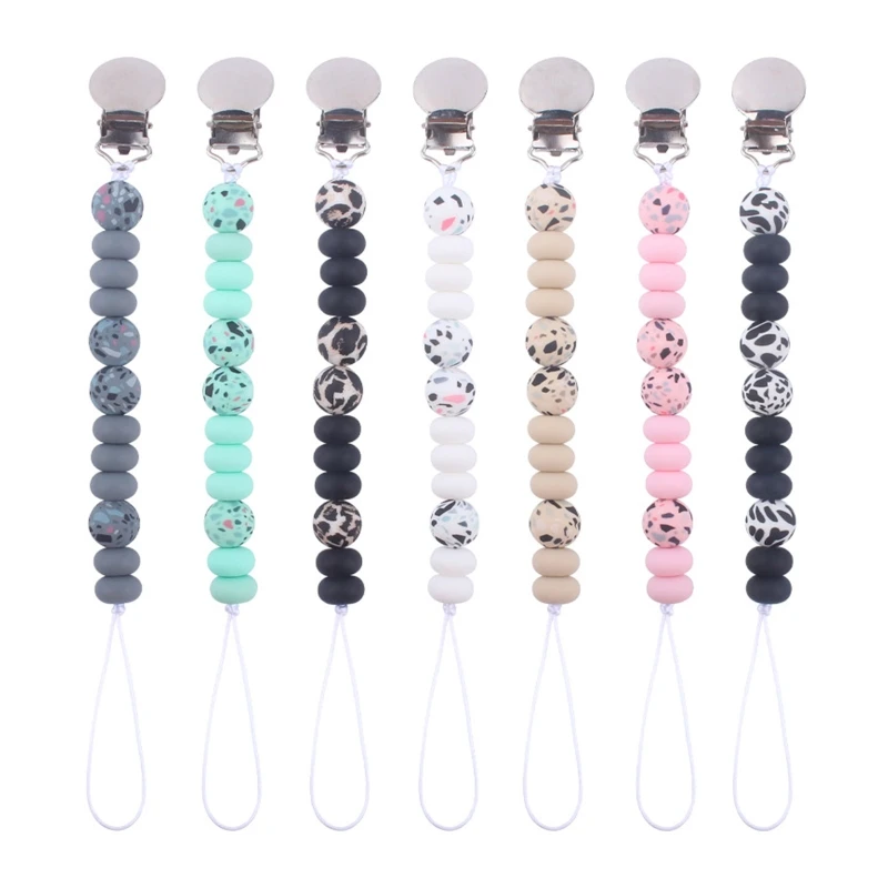 

Baby Silicone Beads Pacifier Chain Metal Clip Newborn Nipple Dummy Holder Teething Soother Molar Toys Leash Strap Infant Shower