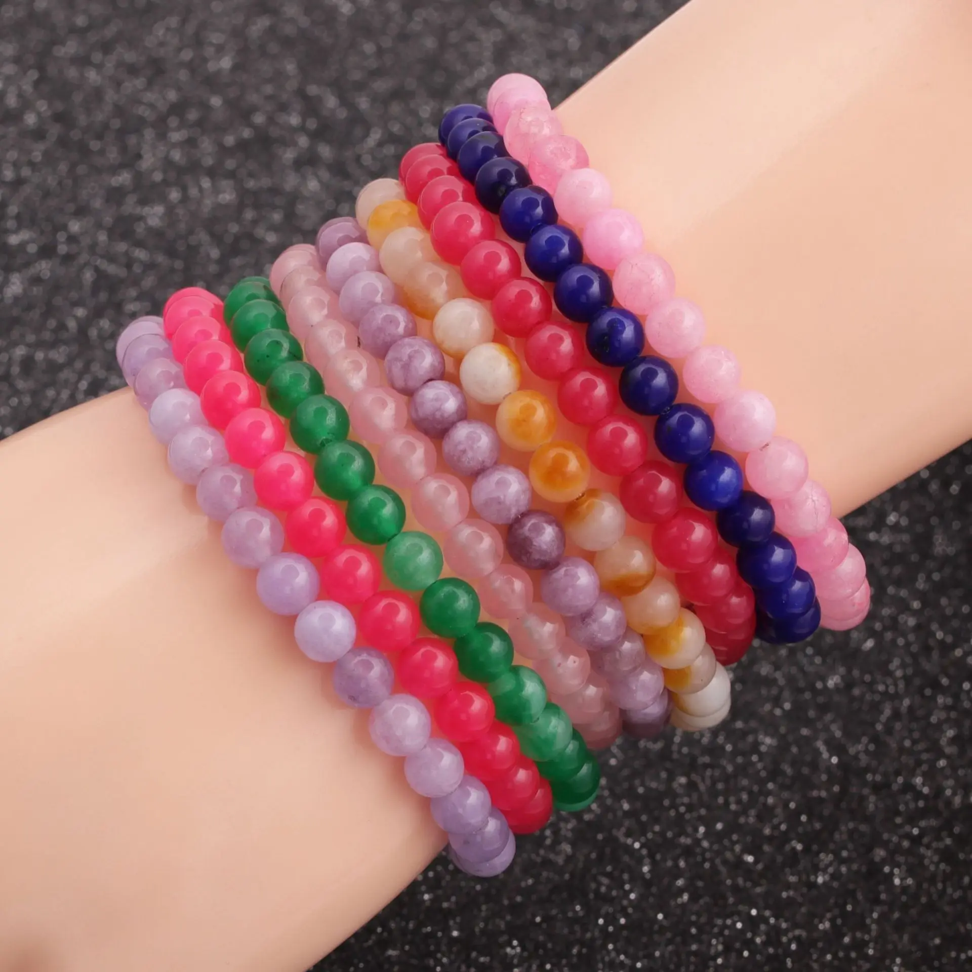 

2pcs Couple Stone Man Bracelets Bangels 6mm Elastic Cord Femme Quartz Bracelet For Women Gift