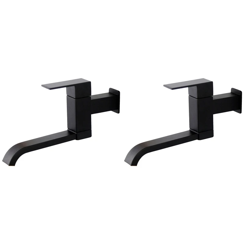 

2X G1/2Inch Bathroom Basin Faucet Wall Mounted Cold Water Faucet Bathtub Waterfall Spout Vessel Sink Faucet -Black