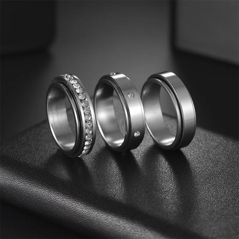 

2023 European and American New Diamond-encrusted Rotating Jewelry 6MM Ladies Rotating Decompression Titanium Steel Ring Ring