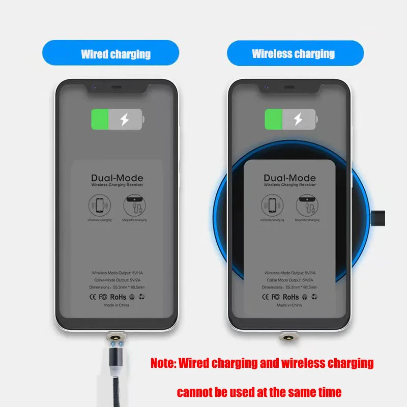 Qi Wireless Charging Receiver, Qi Receiver for Type C/Android Phones, Fast Wireless Charger Receiver with Magnetic USB Cable