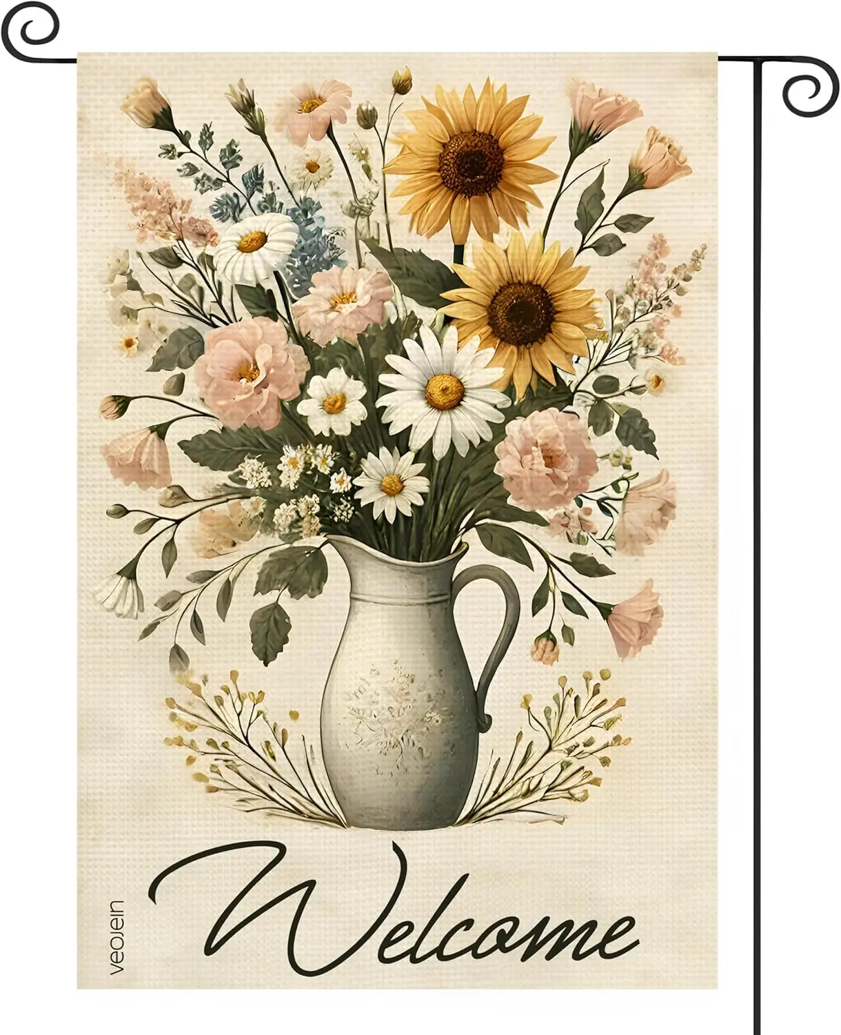 Home Grden Flg - Rustc Florl Ptcher &ampmp Sunflower Desgn Decortve Double Sded Durable Polyester Outdoor Ideal for Yrds G